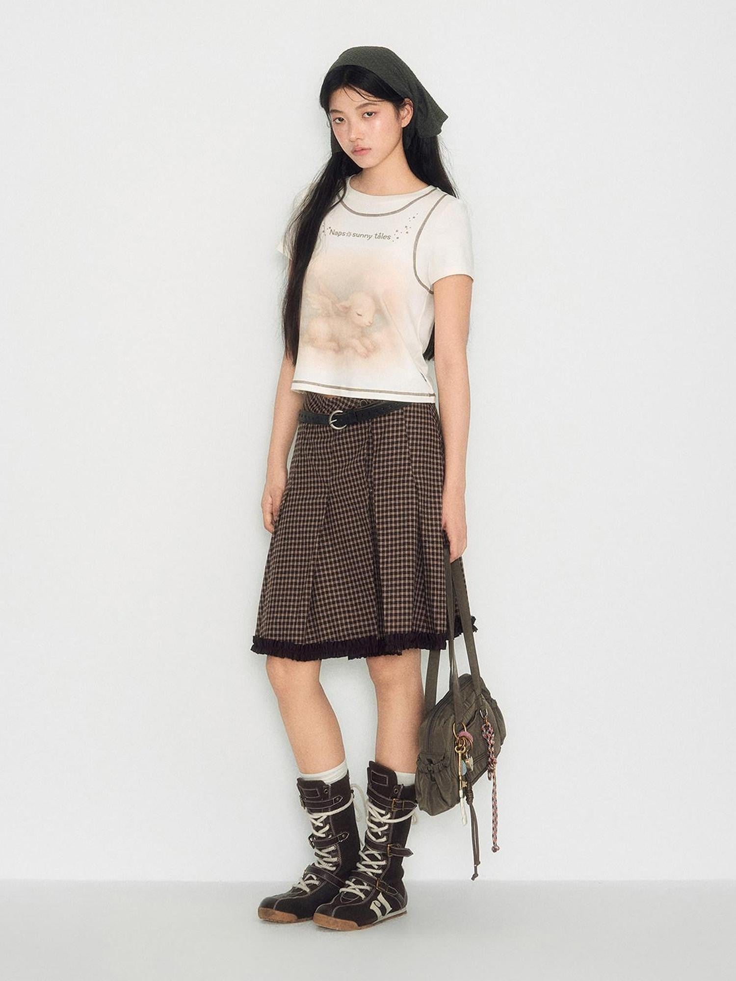 NAPSNAPS Plaid Ruffle Splice Vintage Women&