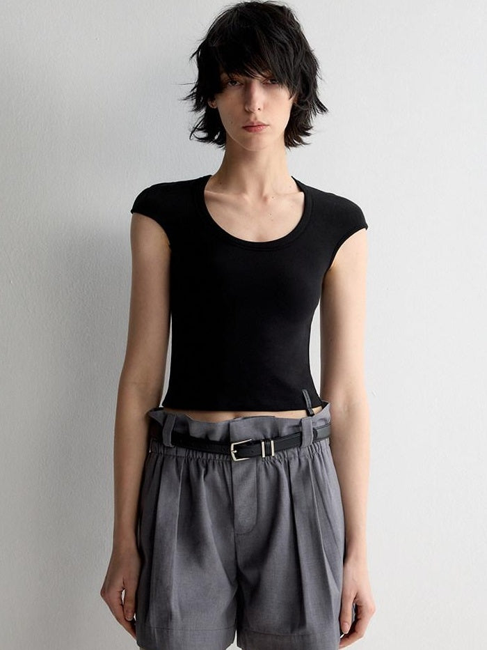 RUN TO THE FUTURE Versatile Slim Fit Short Solid Viscose Cotton Blend Women T Shirt Crop Tops