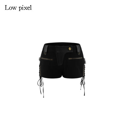 Low pixel Wool Blend Low Rise Straight Slim Sexy Zipper Casual Women Mini Shorts
