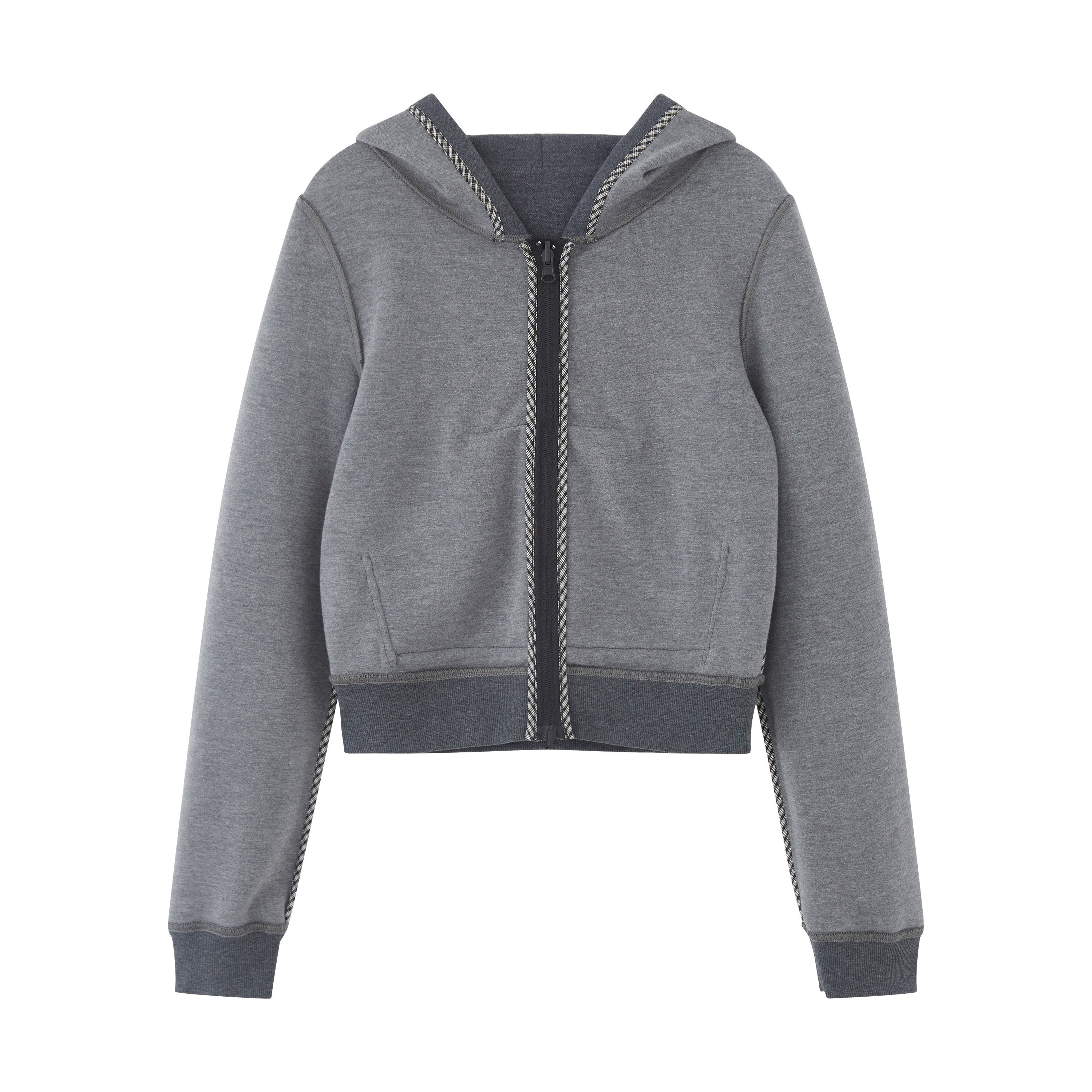 RUN_TO_THE_FUTURE_Slim_Cropped_Zip_Hooded_Pocket_Commuter_Vintage_Gray_Women_Hoodies_MISSTT