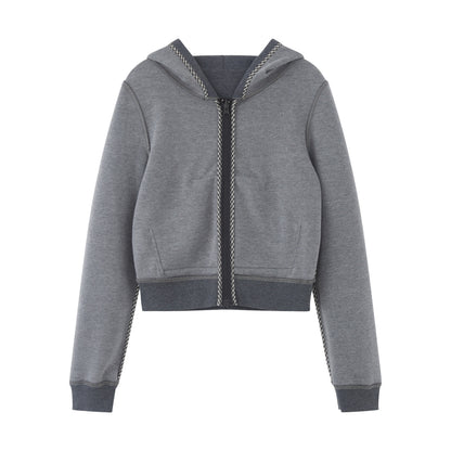 RUN_TO_THE_FUTURE_Slim_Cropped_Zip_Hooded_Pocket_Commuter_Vintage_Gray_Women_Hoodies_MISSTT