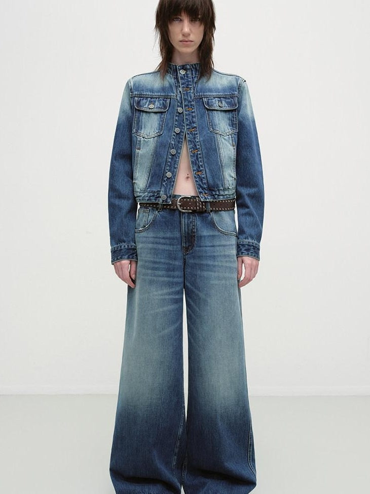 RUN TO THE FUTURE Durable Distressed Cotton Loose Fit Natural Waist Women Zip Fly Straight Jeans