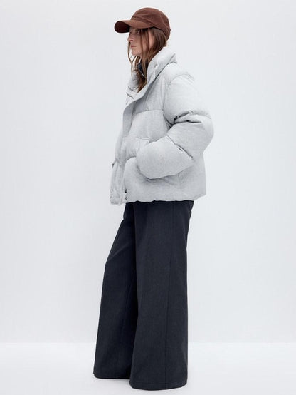 RUN TO THE FUTURE Warm 90 Percent White Duck Down Retro Straight Fit Cotton Gray Down Jackets