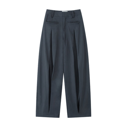 RUN TO THE FUTURE Pleated Low Waist Minimalist Loose Fit Women Vintage Green Wide-Leg Pants