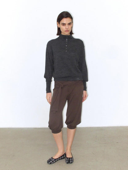 Mito de dar Chestnut Brown Sandwashed Knit Drawstring Tulip Cuff Women&