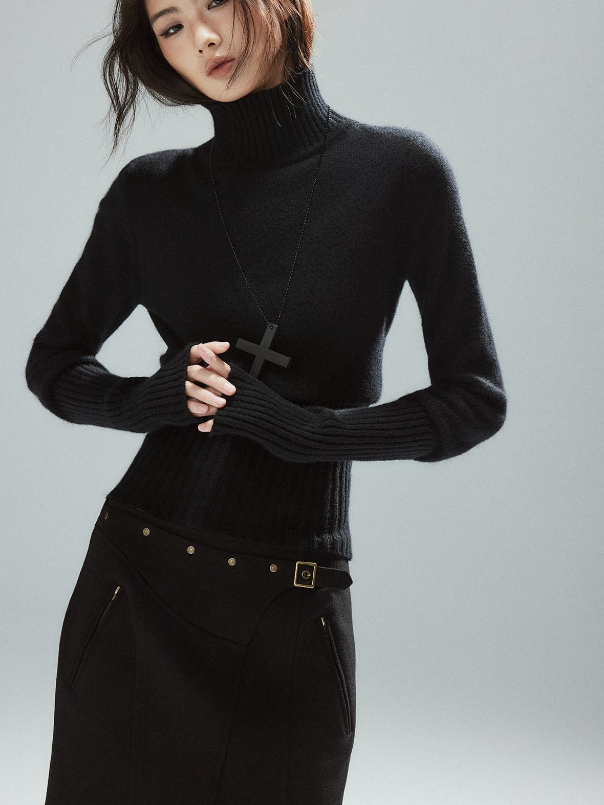 Low pixel Soft Viscose Wool Blend Street Slim Patchwork Women High Neck Knit Sweaters