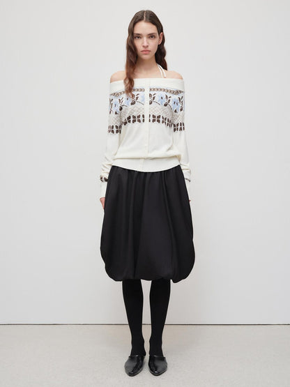 RUN TO THE FUTURE Soft Wool Blend Vintage Loose Pleated Women Knit Pullover Beige Black Sweaters