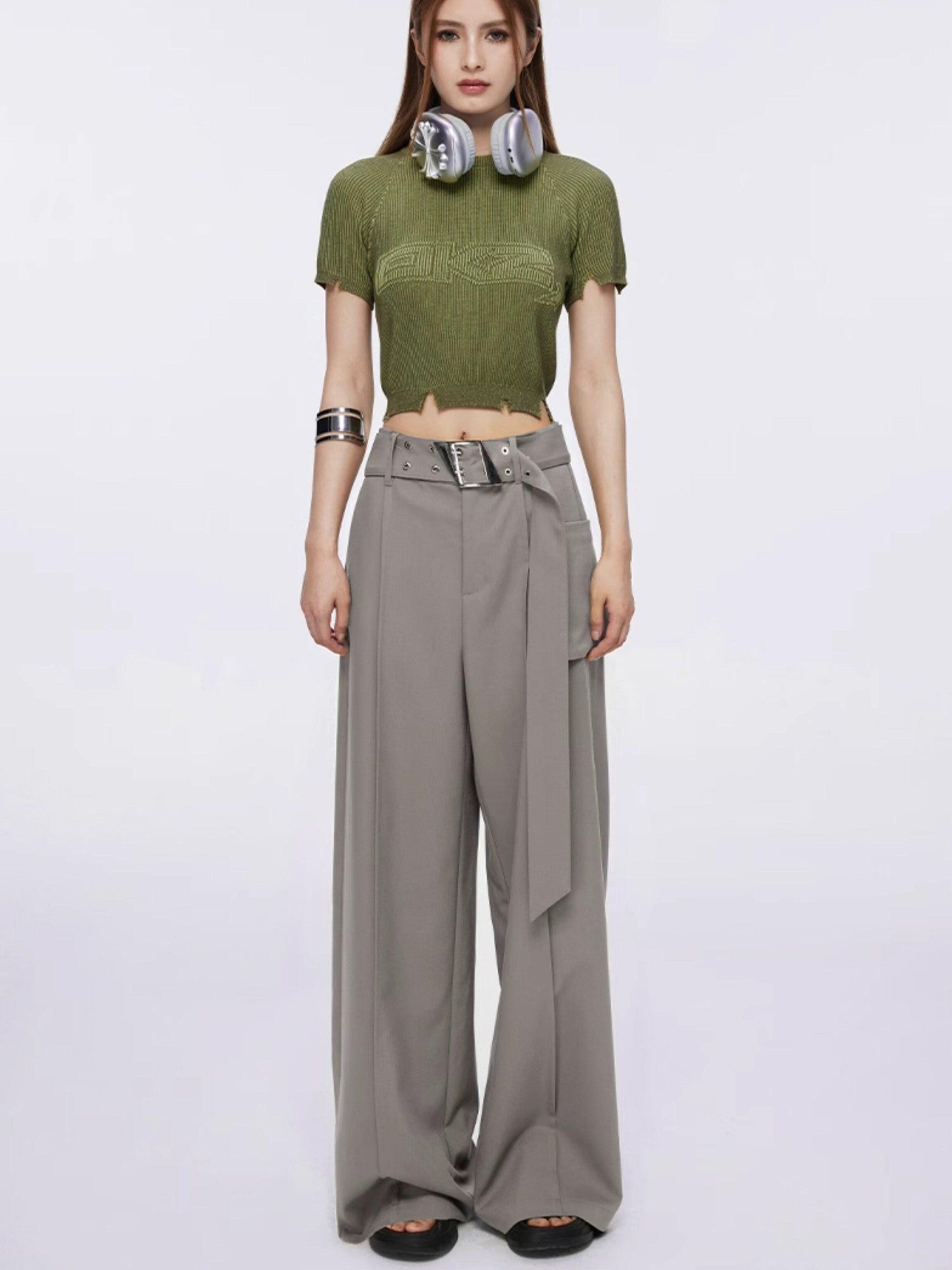 DKZ OFFICIAL Drapey Asymmetrical High Waist Pocket Women&