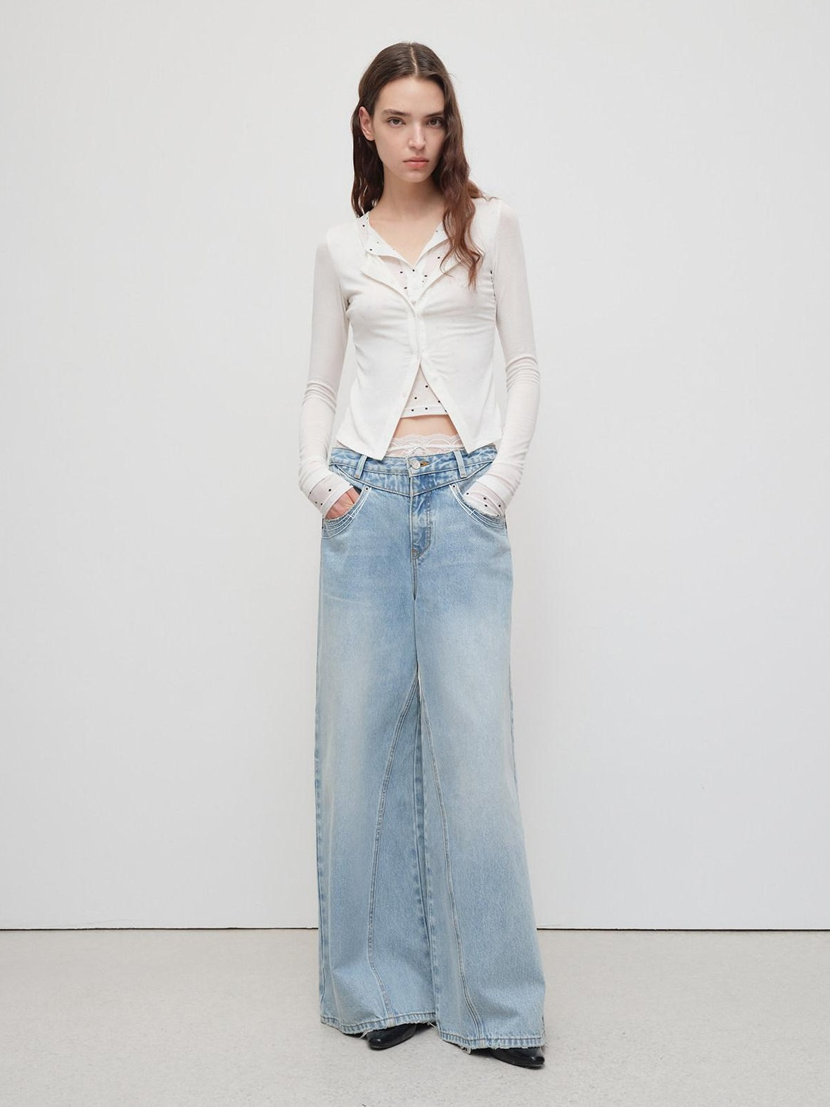 RUN TO THE FUTURE Light Blue Casual Loose Natural Waist Button Fly No Stretch Women Wide-Leg Jeans