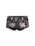 Flowers birds Market Washed Slim Fit Casual Denim Black Women Slight Stretch Low-Rise Shorts
