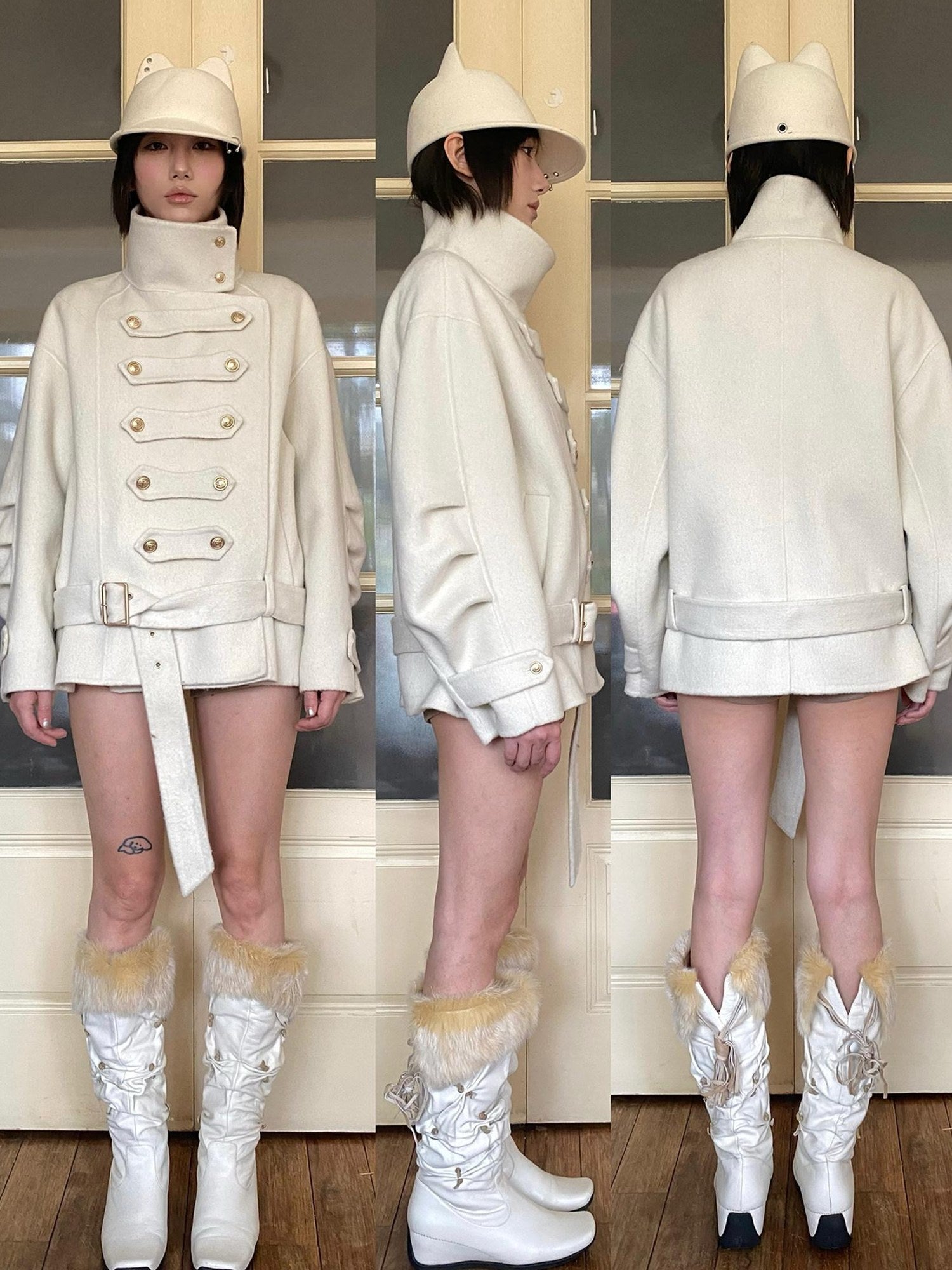 nit alcove Hand Sewn Warm Knight Double Breasted Unisex Wool Blend Platinum Wool Coats