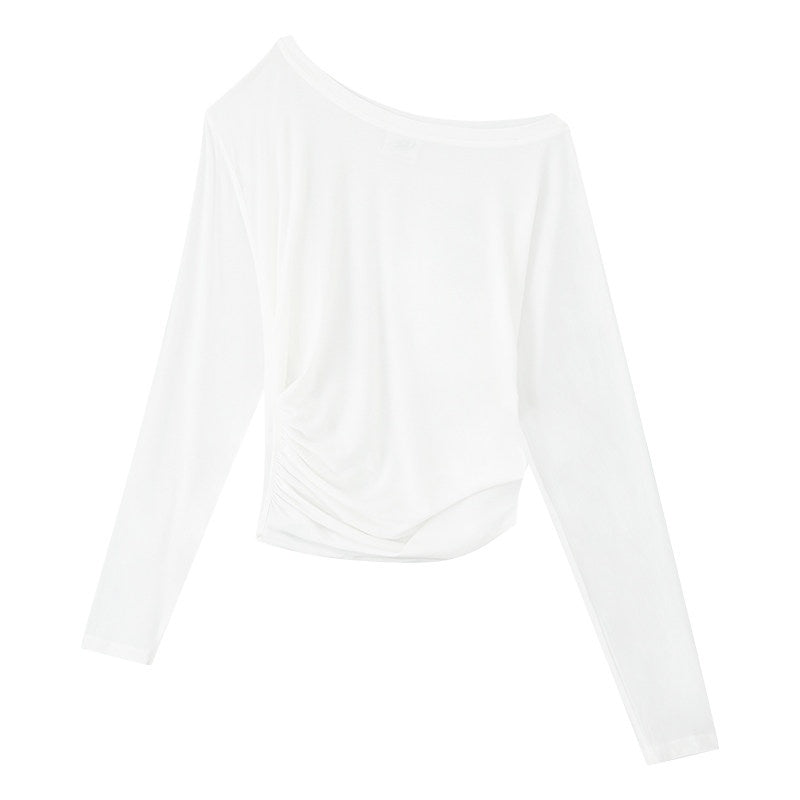 RUN_TO_THE_FUTURE_Moisture_Wicking_Lyocell_Slim_Asymmetric_Neck_Women_Solid_Long_Sleeve_T-Shirts_MISSTT