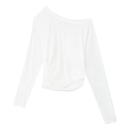 RUN_TO_THE_FUTURE_Moisture_Wicking_Lyocell_Slim_Asymmetric_Neck_Women_Solid_Long_Sleeve_T-Shirts_MISSTT