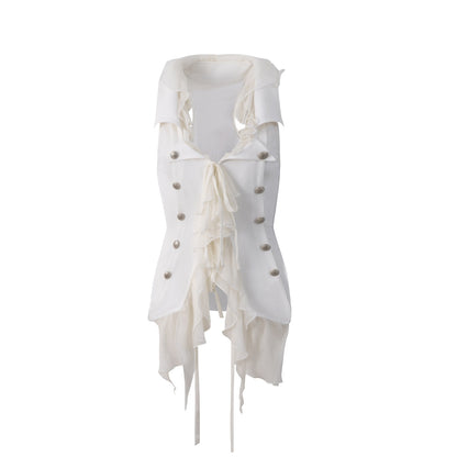 DoublePunch_Ruffled_Patchwork_Slim_Fit_Vintage_Blazer_Sleeveless_Women&