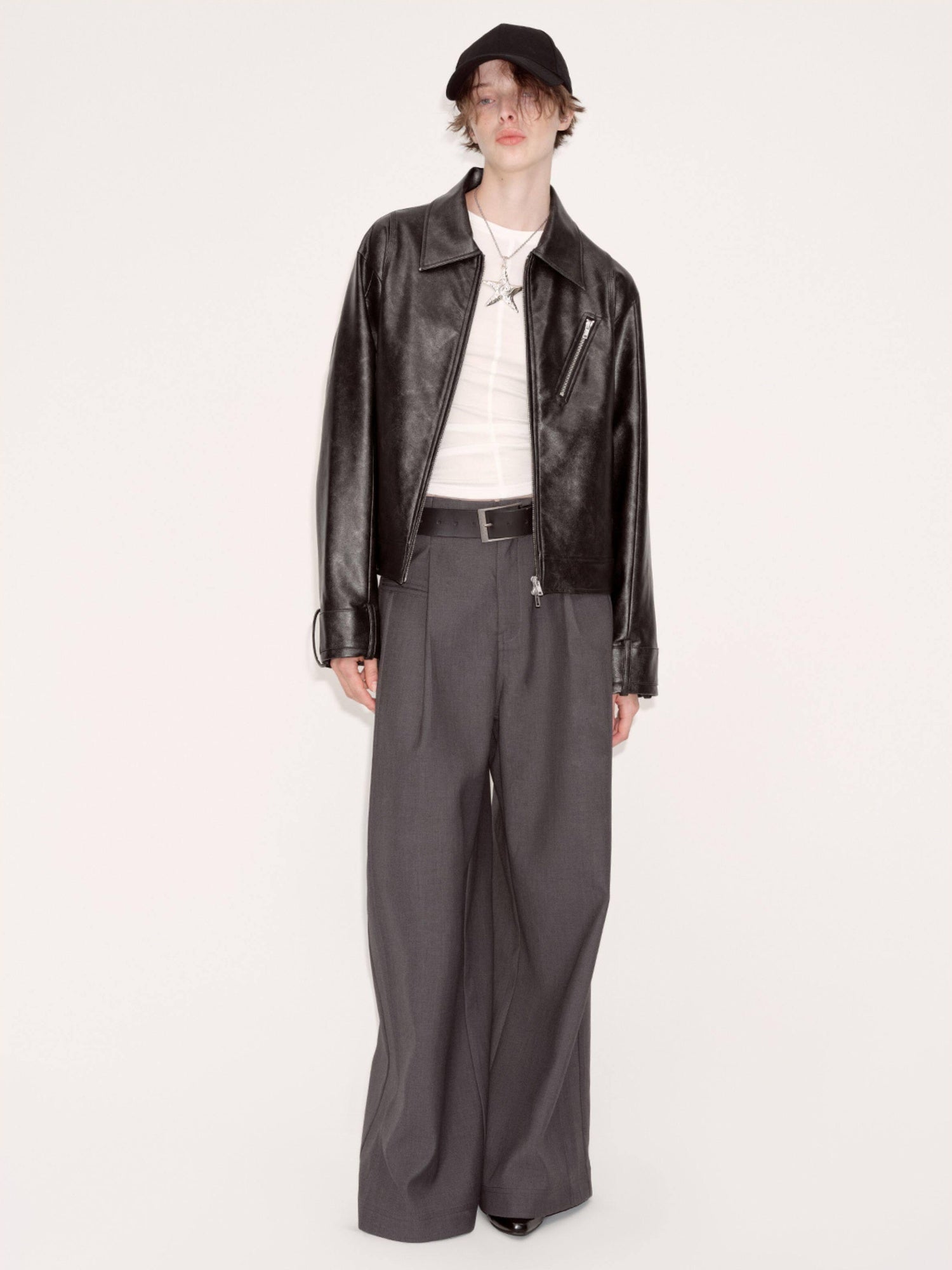RUN TO THE FUTURE Minimalist Original Low Waist Women High Gray Poly Viscose Wide-Leg Pants
