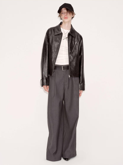 RUN TO THE FUTURE Minimalist Original Low Waist Women High Gray Poly Viscose Wide-Leg Pants