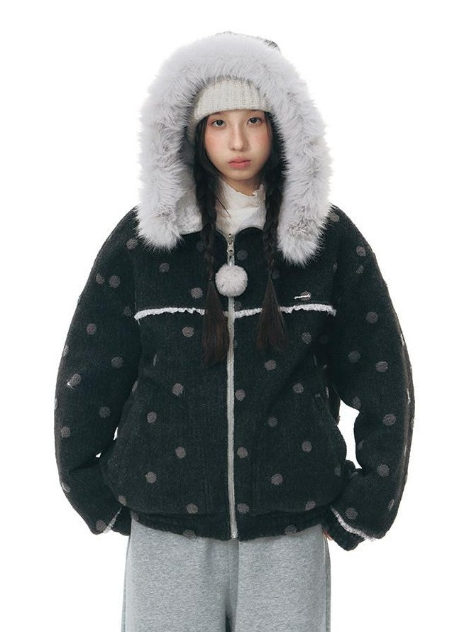 NAPSNAPS Black Polka Dot Reversible Patchwork Hooded Women&