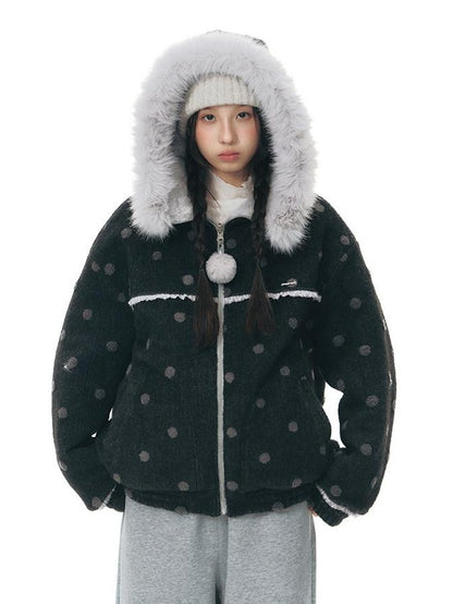NAPSNAPS Black Polka Dot Reversible Patchwork Hooded Women&