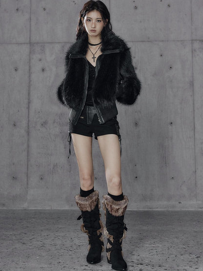 Low pixel Warm Thick Black Sexy Slim Fit Spandex Zipper Lapel Women Cropped Jackets