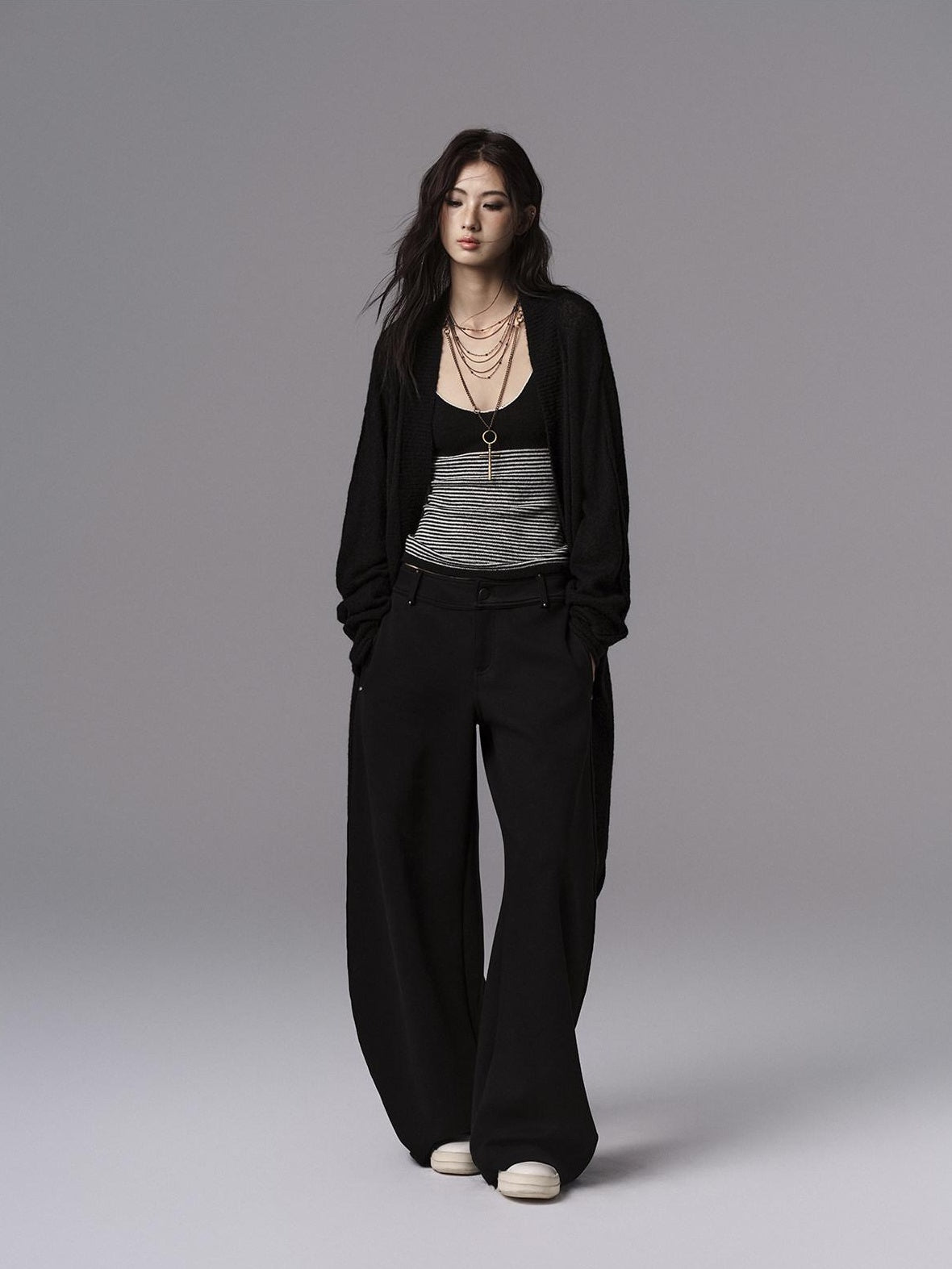 Low pixel Cozy Wool Blend Gothic Oversized Open Front Knit Women Black Cardigans