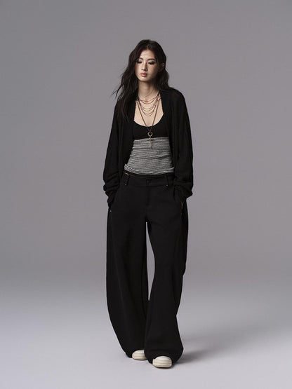 Low pixel Cozy Wool Blend Gothic Oversized Open Front Knit Women Black Cardigans