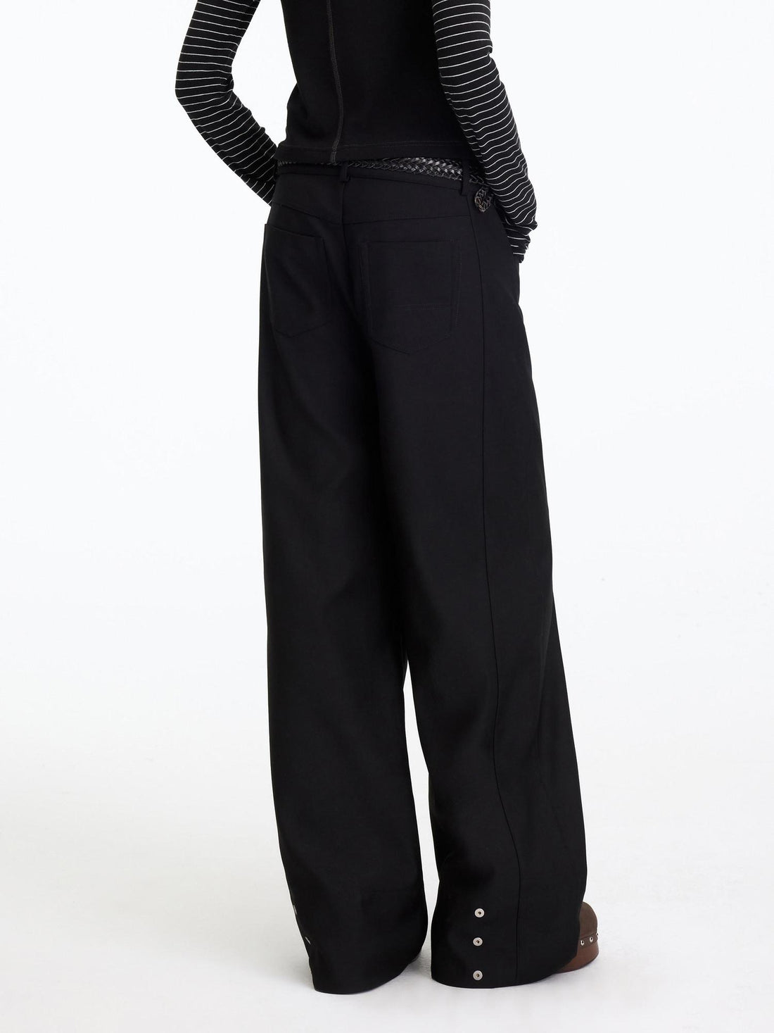 RUN TO THE FUTURE Comfortable Low Rise Minimalist Unisex Black Polyester Wide-Leg Pants