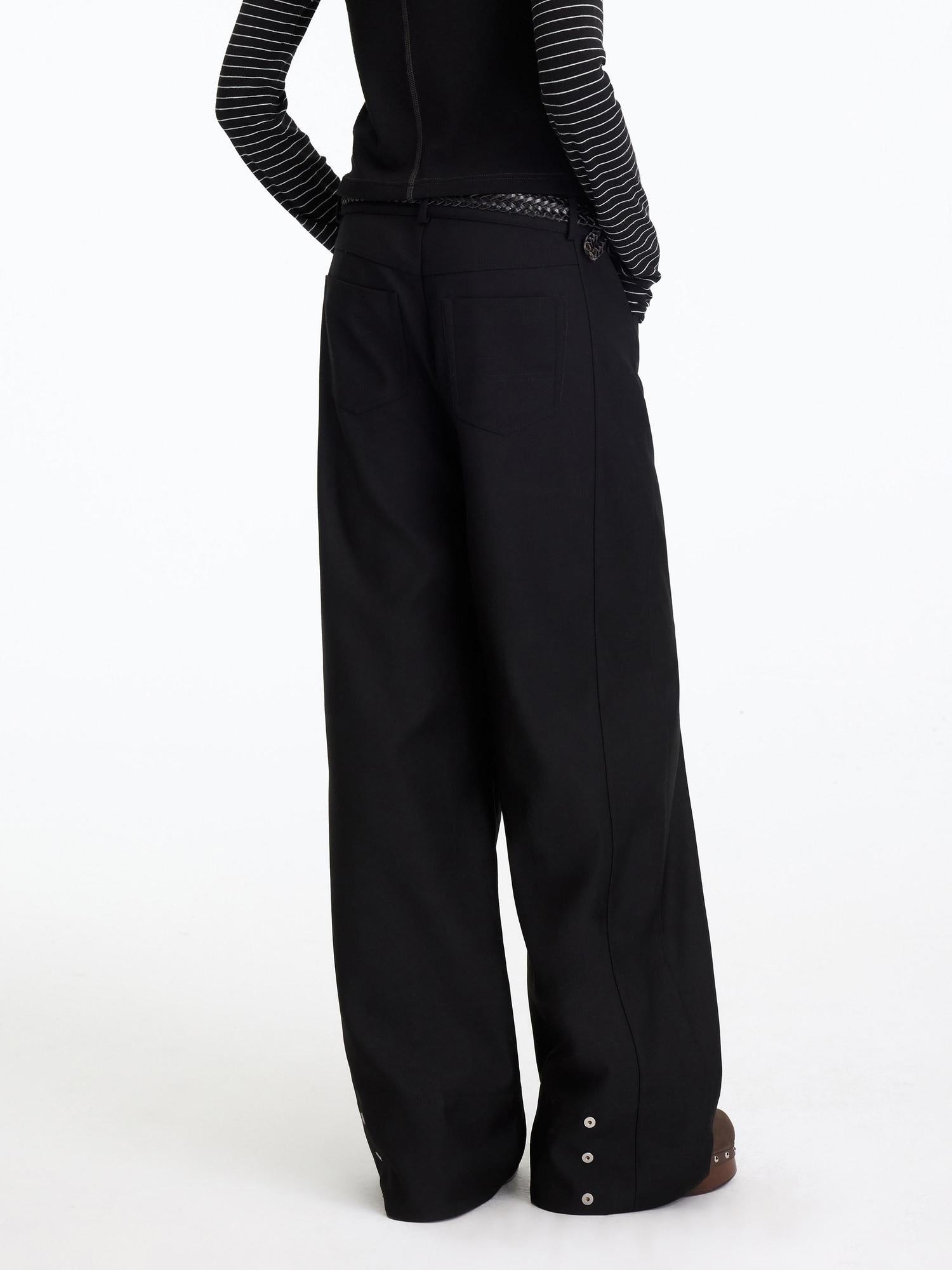 RUN TO THE FUTURE Comfortable Low Rise Minimalist Unisex Black Polyester Wide-Leg Pants