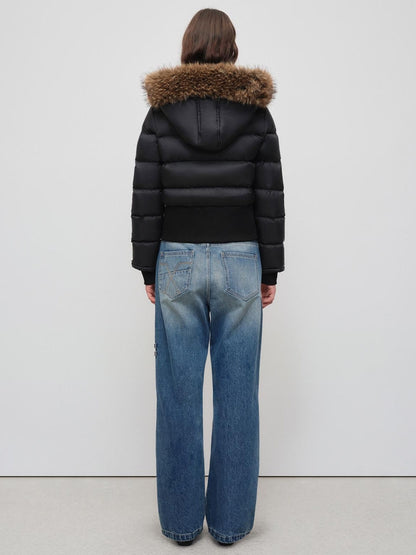RUN TO THE FUTURE Warm 90 Percent White Duck Slim Hooded Fur Collar Black Women Zip Down Jackets