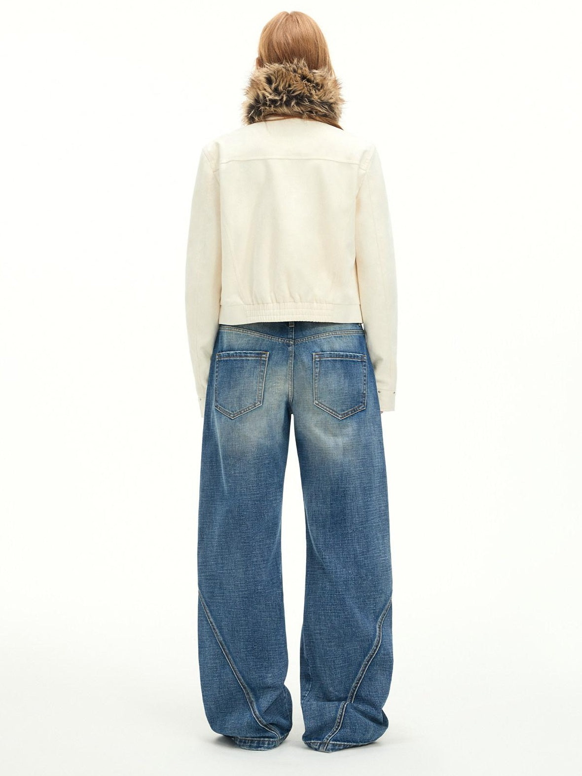 RUN TO THE FUTURE Vintage Washed Low Rise Cotton Boxy Women Zip Fly Nostalgic Blue Straight Jeans