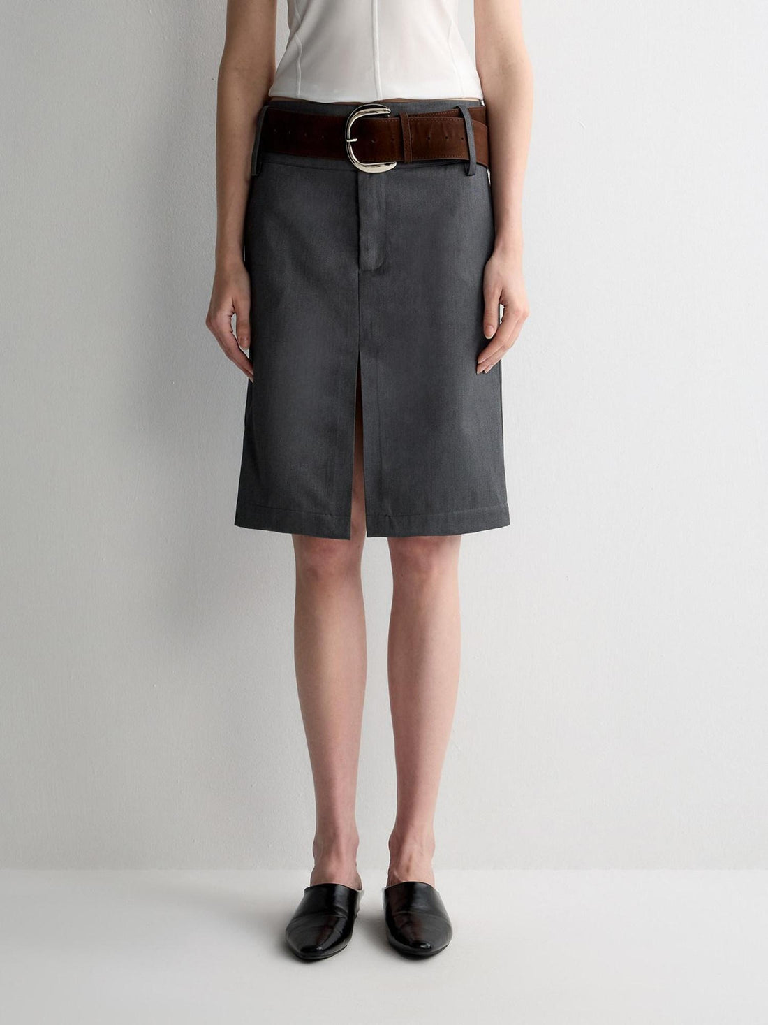 RUN TO THE FUTURE Lined Wool Blend Low Waist Pockets Vintage Office H Silhouette Midi Skirts