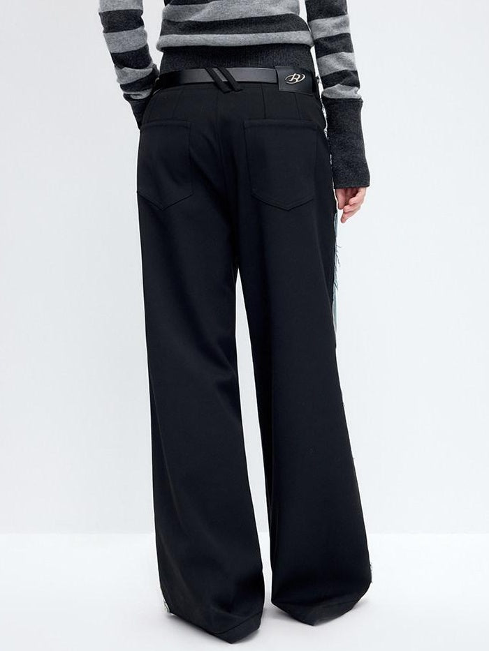 RUN TO THE FUTURE Washed Low Rise Wide Leg Loose Blue Black Denim Zipper Fly Straight Jeans