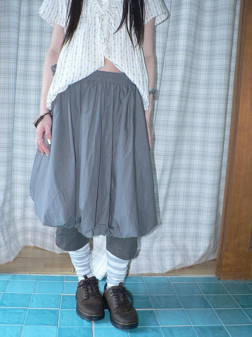 ang project Gray Pleated Elastic Waist Women&
