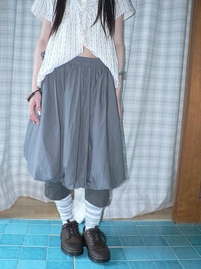 ang project Gray Pleated Elastic Waist Women&