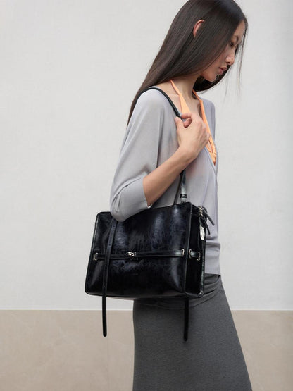 RUN TO THE FUTURE Elegant Light Luxury Black Briefcase Style Women Casual Zipper Shoulder Bags