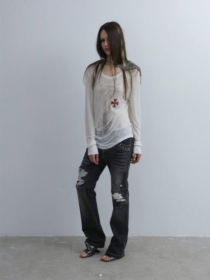 DoublePunch Angel Irregular Punk Print Women&