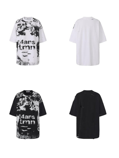 24ans 100 Percent Cotton Non Fade Loose Crew Neck Unisex Printed Short Sleeve T-Shirts