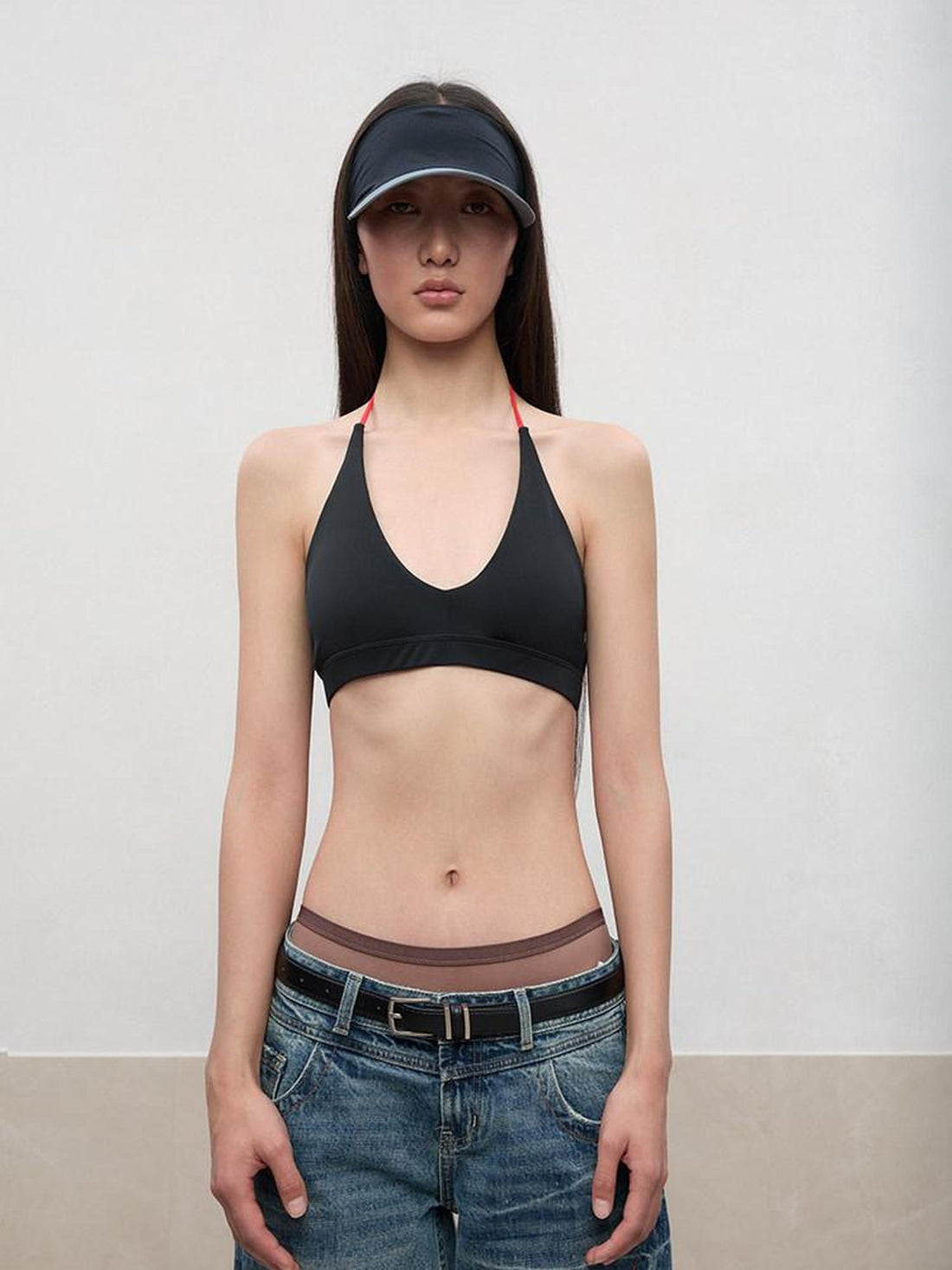 RUN TO THE FUTURE Original Design Backless Tie Halter Slim Padded Cropped Solid Nylon Camisoles