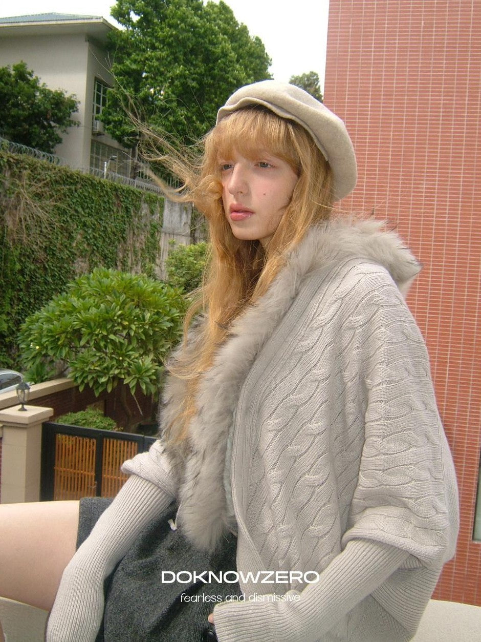 DKZ OFFICIAL Faux Mink Batwing V-neck Loose Knit Women&