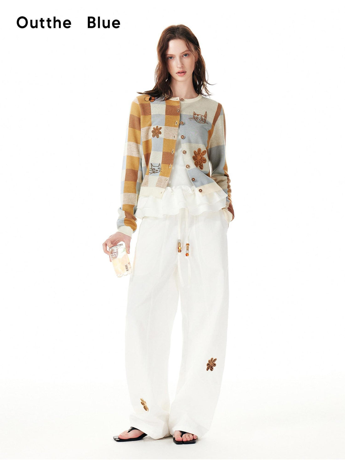 OuttheBlue Cotton Drawstring Pockets Natural Waist Workwear Long White Wide Leg Pants