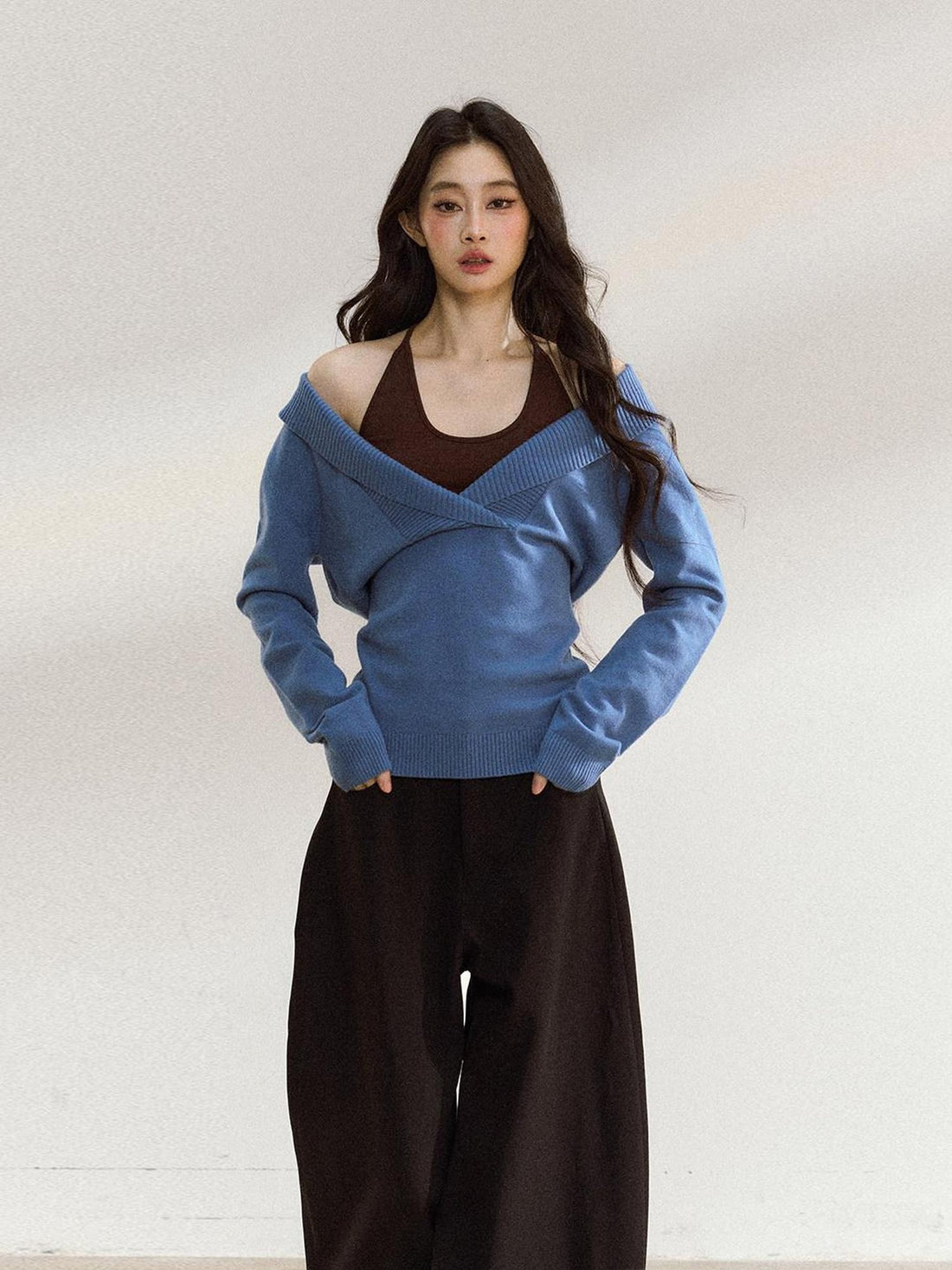 7Shiftin Soft Modal Acrylic Blend Casual V-neck Pullover Long Sleeve Women Knit Sweaters