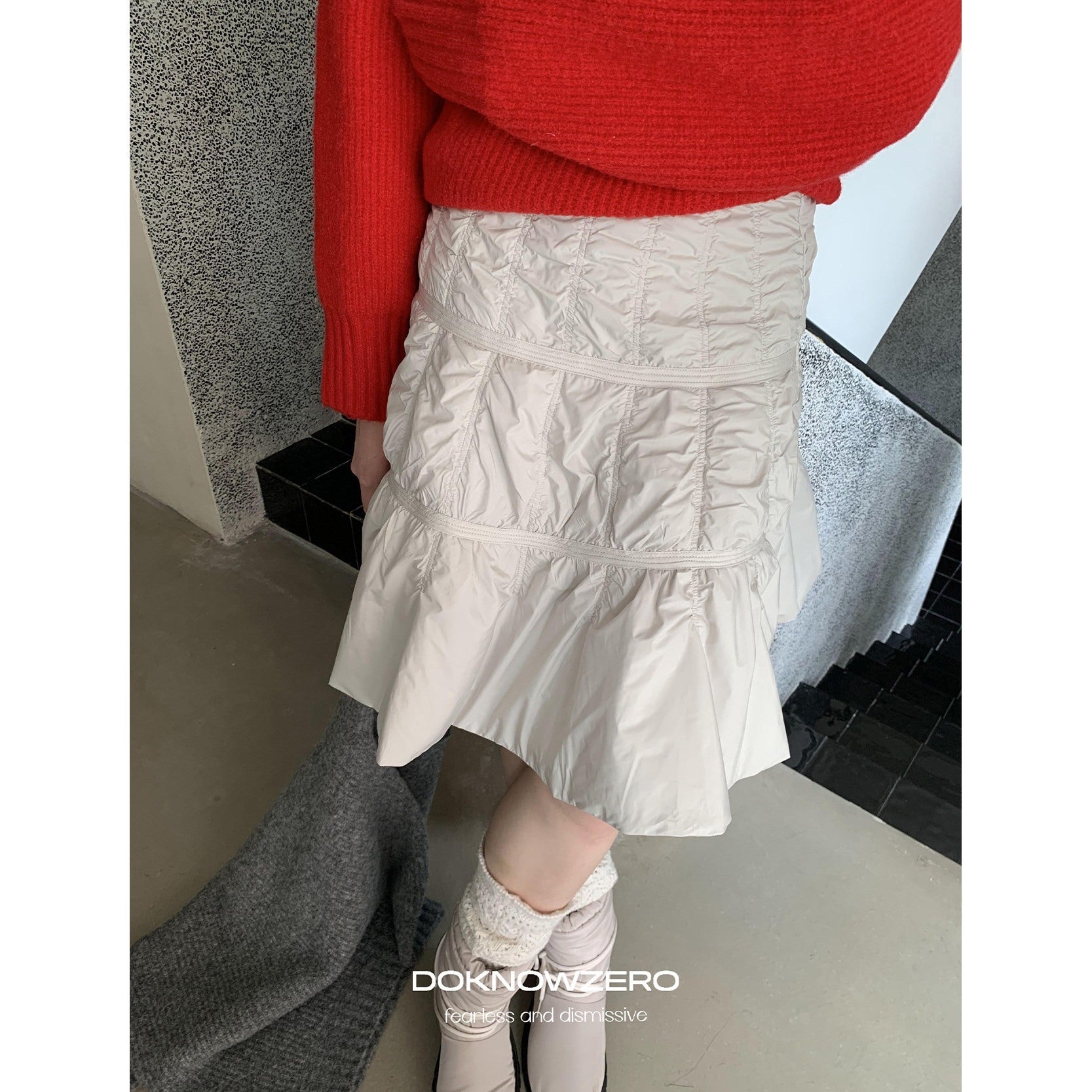 DKZ_OFFICIAL_Quilted_Pleated_Ruffle_Mid_Waist_Loose_Women&
