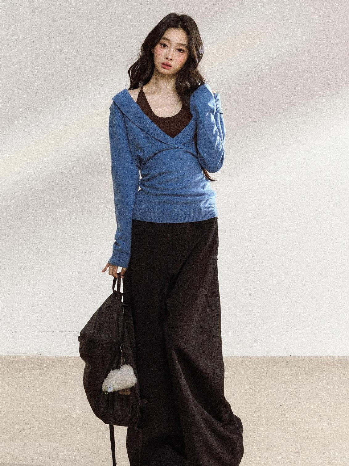 7Shiftin Soft Modal Acrylic Blend Casual V-neck Pullover Long Sleeve Women Knit Sweaters