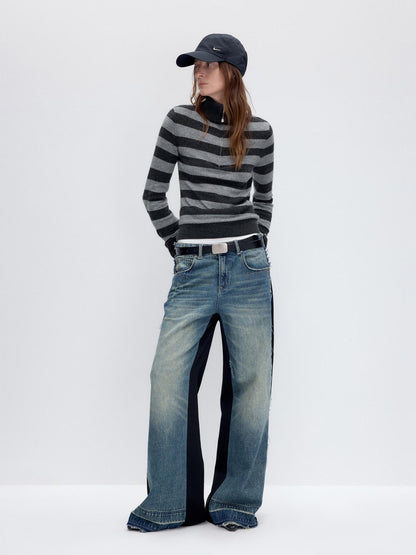 RUN TO THE FUTURE Vintage Slim Fit Wool Striped Pullover Office Commuter Women Sweaters
