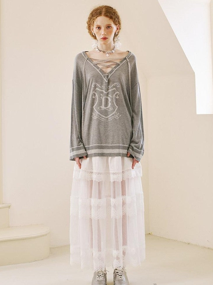 DIDDI MODA White Lace Top Petal Hem Skirt Women&