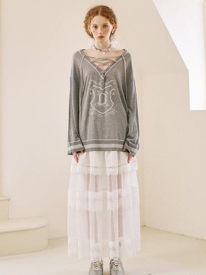 DIDDI MODA White Lace Top Petal Hem Skirt Women&