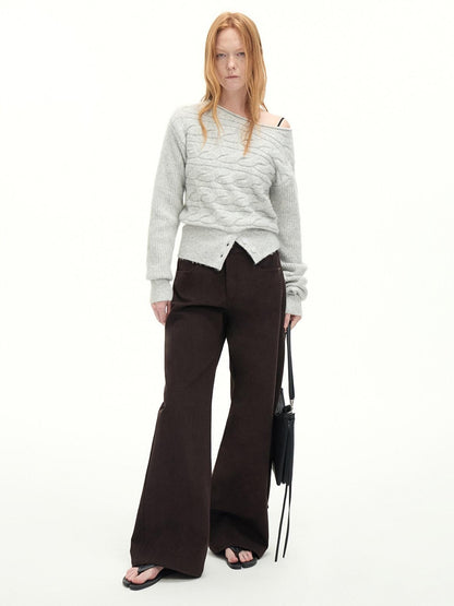 RUN TO THE FUTURE Casual Mid Low Waist Zip Fly Polyester Women Deep Brown Wide-Leg Pants