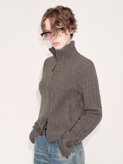 RUN TO THE FUTURE Acrylic Wool Blend Slim Zip High Neck Office Cropped Olive Cardigans