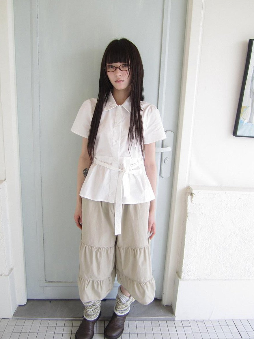 ang project Korean Turn Down Collar Single Button Tie Waist Women&
