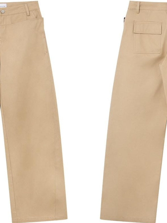 RUN TO THE FUTURE Leopard Patchwork Casual Loose Straight Leg Mid Rise Zip Fly Cotton Khaki Chinos