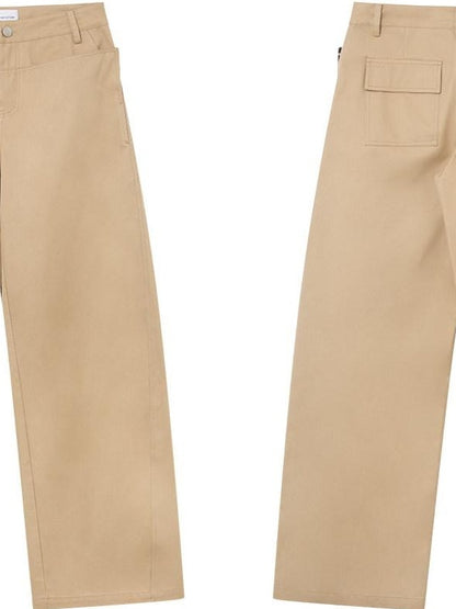 RUN TO THE FUTURE Leopard Patchwork Casual Loose Straight Leg Mid Rise Zip Fly Cotton Khaki Chinos
